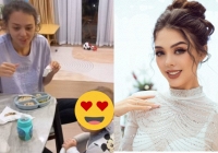 Vợ mẫu Tây của Bùi Tiến Dũng lộ diện mạo kém sắc, mắt thâm quầng khi ở nhà chăm con, quá khác biệt với khi lên sàn catwalk