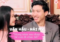 Doãn Hải My cười tít mắt khi nghe Văn Hậu ước năm sau được bế con cùng đi chúc tết