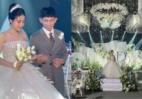 Hình ảnh đầu tiên của chú rể Hồng Duy và cô dâu thạc sỹ trong rạp cưới lung linh ánh đèn 