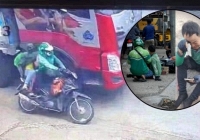 Clip đau lòng: Tài xế xe ôm khóc nức nở sau khi 2 mẹ con hành khách bị xe tải cán tử vong