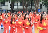 'Xúc động, tự hào khi được mặc áo dài xếp hình tổ quốc'