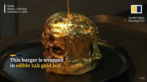 Độc đáo bánh mì kẹp thịt bọc bằng vàng lá 24k ở Colombia
