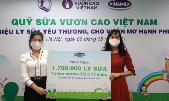 Vinamilk và quỹ sữa vươn cao Việt Nam 2021 trao tặng 1,7 triệu ly sữa hỗ trợ trẻ em khó khăn giữ dịch covid-19