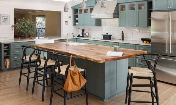 Đảo bếp bằng gỗ: Thêm độ tương phản về hình ảnh và kết cấu