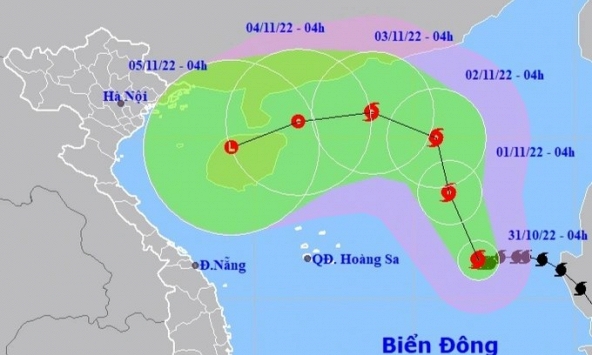 Bão Nalgae mạnh lên, đổi hướng di chuyển vào đất liền Việt Nam