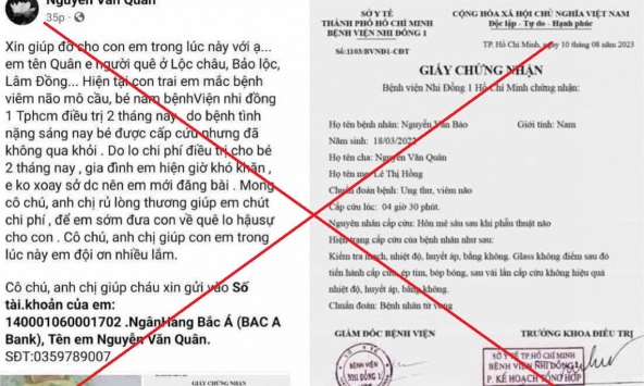 Bệnh viện Nhi đồng 1 lại bị giả mạo giấy tờ kêu gọi từ thiện