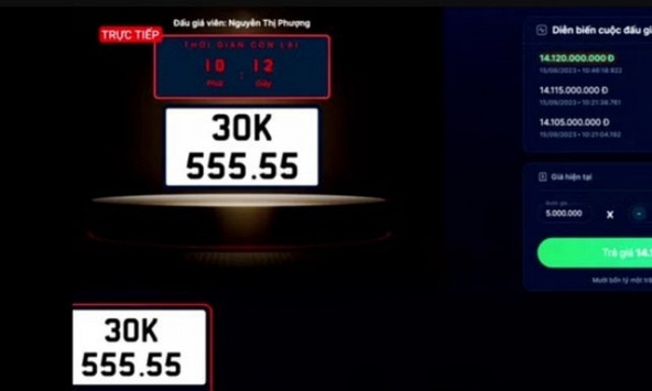 Đấu giá biển số xe: Biển 'ngũ quý' 30K-555.55 chốt giá 14,12 tỷ đồng