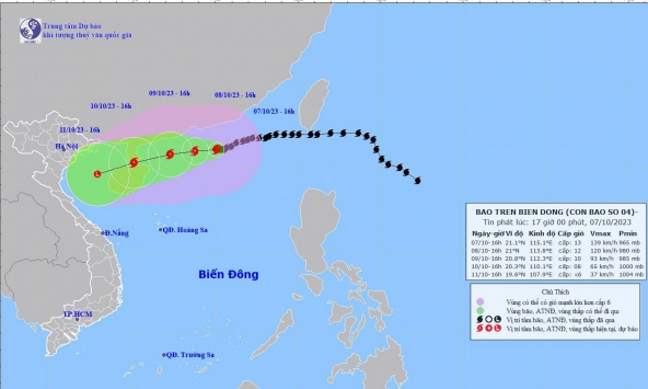 Bão số 4 sẽ suy yếu thành vùng áp thấp khi vào Vịnh Bắc Bộ