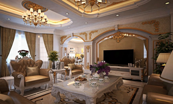 Phong cách cổ điển phòng khách sang trọng, xa hoa trong từng chi tiết