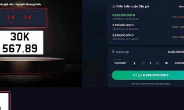 Biển 'sảnh rồng' 30K-567.89 đấu giá lần 3 còn 12,57 tỷ đồng