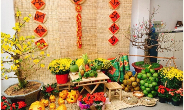 Mẫu trang trí tiểu cảnh ngày Tết đầy ấn tượng và hoài cổ