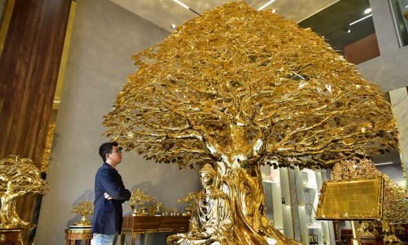 Chiêm ngưỡng cây bồ đề mạ vàng, nặng hơn 1 tấn trị giá 26 tỷ đồng ở TP.HCM