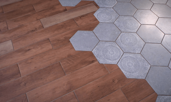 Ý tưởng chuyển đổi gạch nhà bếp sang sàn gỗ liền mạch