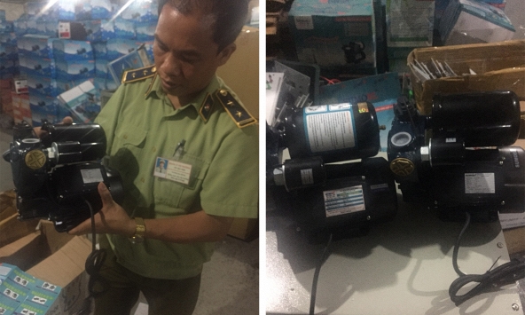 Triệt phá xưởng sản xuất gần 500 máy bơm giả nhãn 'Made in Viet Nam'