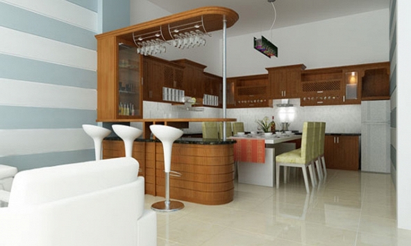 Tạo điểm nhấn cho không gian bếp bằng cách kết hợp bếp đảo cùng với quầy bar 