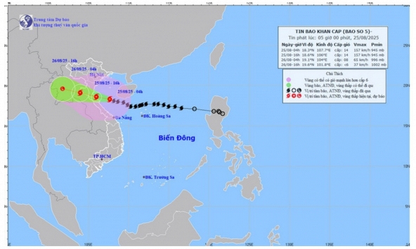 Bão số 5 tiến gần đất liền, gió giật cấp 17, cảnh báo mưa lớn và nước dâng nguy hiểm