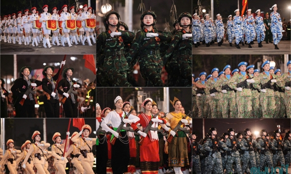 Ngắm các khối nữ trong buổi sơ duyệt diễu binh, diễu hành mừng Quốc khánh