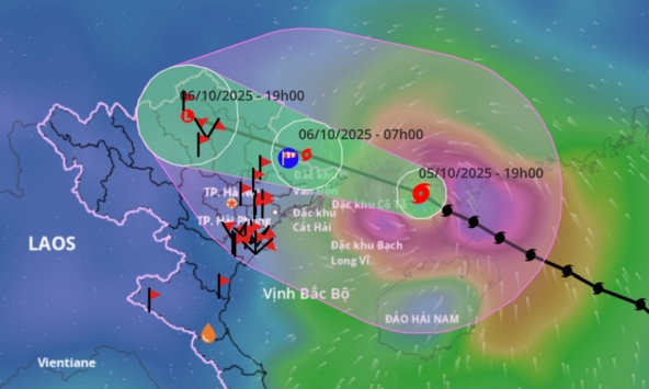 Cập nhật bão tối 5/10: Bão số 11 đang tiến sát Quảng Ninh – Hải Phòng với sức gió giật cấp 15, dự kiến gây mưa lớn trên diện rộng