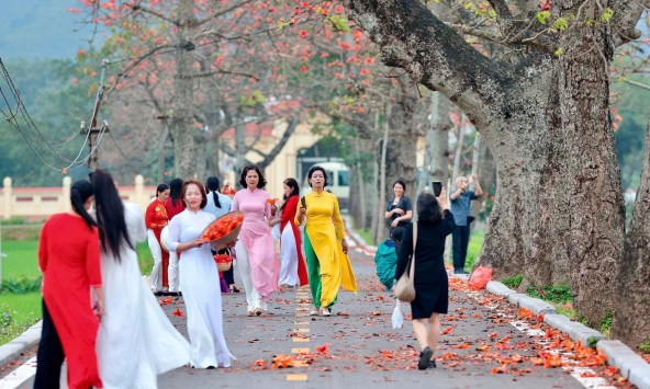 Mùa hoa gạo rực đỏ, làng Đoan Nữ hút khách tìm về ký ức thôn quê