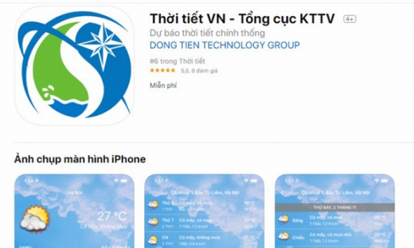 Thử nghiệm ứng dụng thời tiết của Tổng cục Khí tượng thủy văn