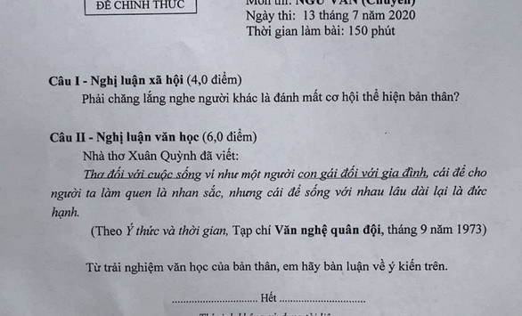 Đề thi vào chuyên văn của THPT gây tranh cãi khi bàn về đức hạnh và nhan sắc của phụ nữ 