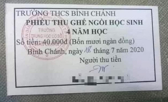 TPHCM yêu cầu trường THCS Bình Chánh trả lại tiền thu ghế ngồi của học sinh