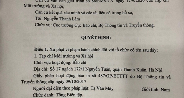 Thông tin sai về bí thư Tỉnh ủy Đắk Lắk, tạp chí Môi trường và xã hội bị xử phạt 50 triệu đồng