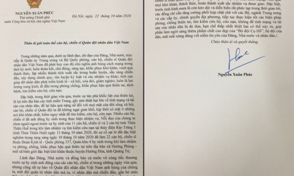 Thư của Thủ tướng Nguyễn Xuân Phúc gửi Quân đội nhân dân Việt Nam
