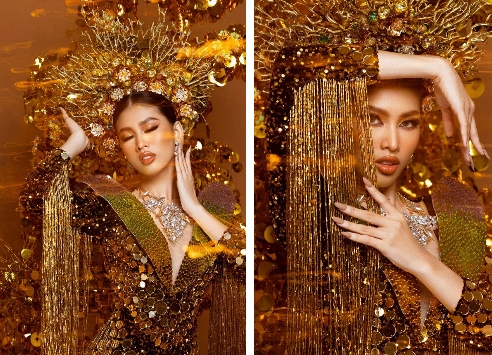 Cận cảnh bộ quốc phục 'lá ngọc cành vàng' của Ngọc Thảo tại Miss Grand International 2020