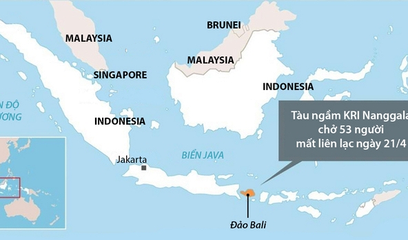 Tàu ngầm của Indonesia bị chìm, 53 người mất tích
