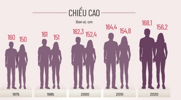 Đàn ông Việt Nam tăng khoảng 4 cm chiều cao trong 10 năm qua