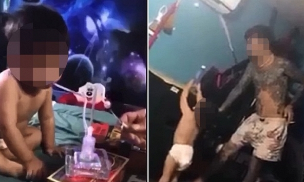 Xác minh thông tin người đàn ông cho bé trai còn mặc tã hút ma túy đá
