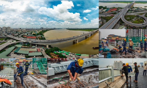 Cầu Vĩnh Tuy gấp rút hoàn thiện các hạng mục còn lại, chuẩn bị thông xe trước 2/9