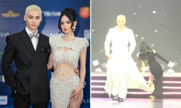 Nam thần Hải Phòng hôn tay làm bạn gái vấp té ngay trong đêm chung kết The Face Vietnam 2023