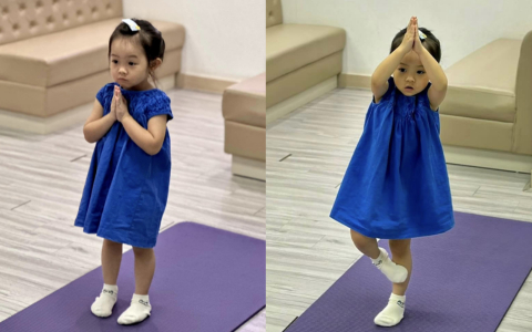 Khoảnh khắc siêu cưng của ái nữ nhà Cường Đô La tập tành yoga, nhìn biểu cảm nghiêm túc mà netizen bật cười