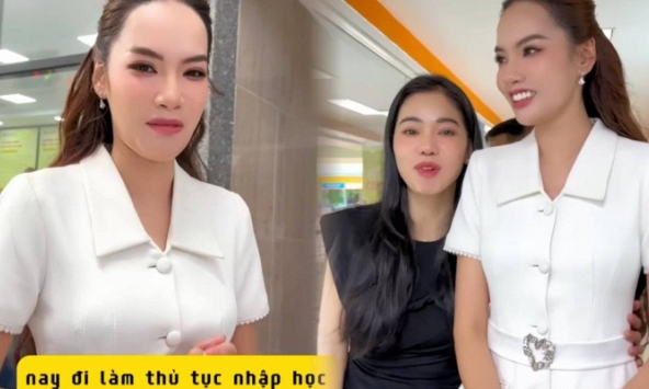 Hoa hậu Lê Hoàng Phương được bà Phạm Kim Dung 'dắt' đi đăng ký nhập học Thạc sĩ HUTECH