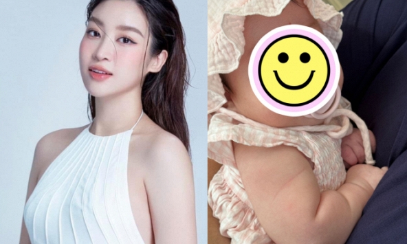 Sau 2 tháng sinh con, Hoa hậu Đỗ Mỹ Linh lần đầu công khai cận gương mặt ái nữ