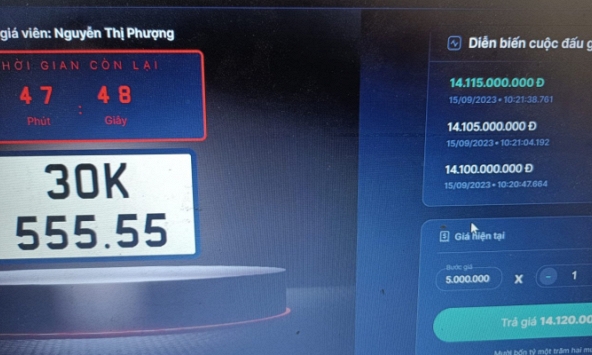 Đấu giá biển số Hà Nội siêu VIP ngũ quý 5: Có người trả hơn 14 tỷ đồng chỉ sau 10 phút