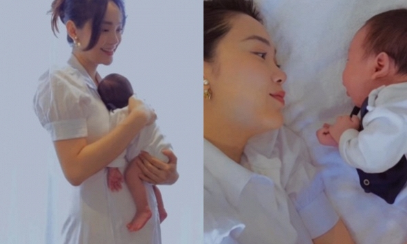 Minh Hằng công khai cận cảnh khuôn mặt của quý tử đầu lòng, mới 1 tháng đã rất cứng cáp 
