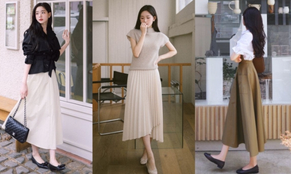Chân váy dài với kiểu giày này là ''trời sinh một cặp'', sắm về chẳng những dễ đi mà còn lên hương phong cách
