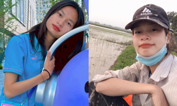 Vừa về từ ASIAD cầu thủ tuyển nữ Việt Nam đã xắn tay vào phơi thóc cho mẹ