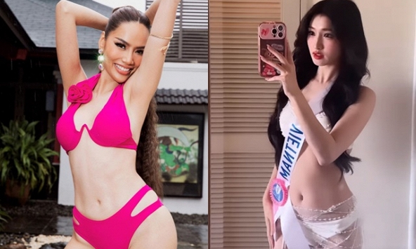 Cực 'nóng' hình ảnh Phương Nhi và Hoàng Phương diện bikini ở hai cuộc thi quốc tế: Thần thái hoàn toàn đối lập