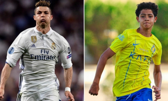 Quý tử nhà Ronaldo tái hiện hình ảnh của cha ngày ra mắt đội bóng mới, cô nàng Georgina không giấu được sự tự hào