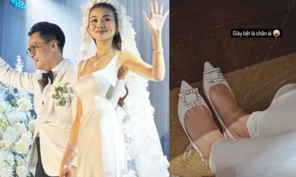 Cô dâu Thanh Hằng thay 3 bộ váy cưới, diện đôi giày bệt giá gần 40 triệu
