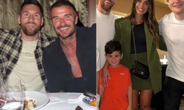 Buổi tối đặc biệt của gia đình Messi tại Miami: Dùng bữa cùng nhà Beckham, lên hình cùng Ed Sheeran nhận 13 triệu thả tim