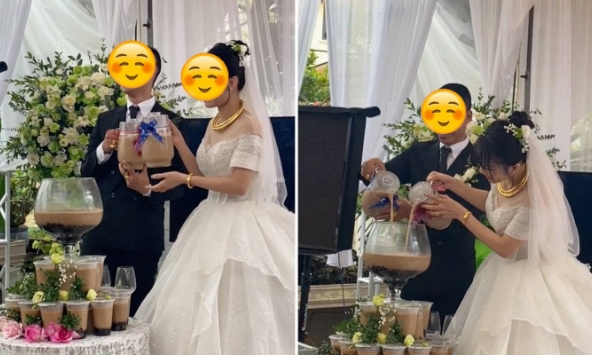 Đám cưới gây sốt với màn rót trà sữa: Ai cũng khen ngợi vì quá sáng tạo lại không gây lãng phí