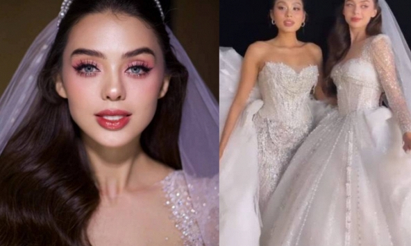 Vợ Tây của Bùi Tiến Dũng xinh đẹp lộng lẫy khi diện váy cô dâu, đọ sắc cùng Á hậu Thảo Nhi Lê