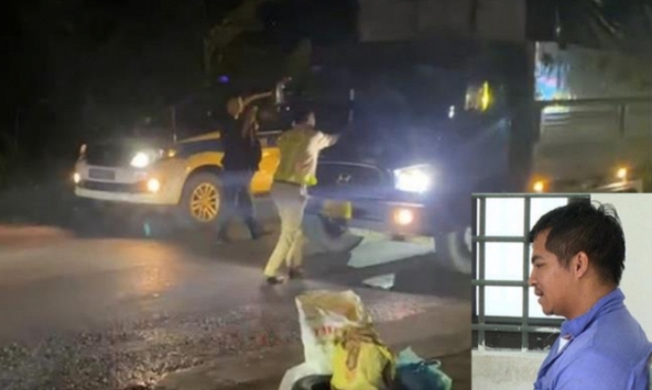 Bức xúc xe tải húc CSGT lên kính rồi bỏ chạy, nhiều xe ô tô ép tài xế vào lề đường 