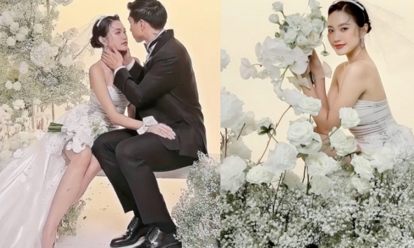 Doãn Hải My diện váy ôm bó sát, khoe chân dài gợi cảm, vòng 2 thế nào trong ảnh cưới với Đoàn Văn Hậu?