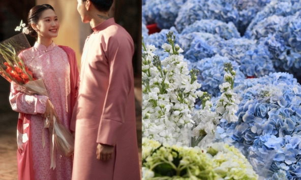 Đám cưới Đoàn Văn Hậu trang trí bằng hoa tươi nhập khẩu, cô dâu Doãn Hải My cử người xuống giám sát cắm hoa